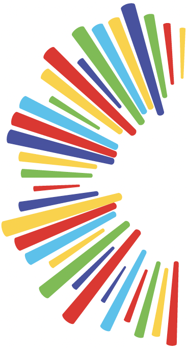 Multi coloured arc of lines taken from the main logo